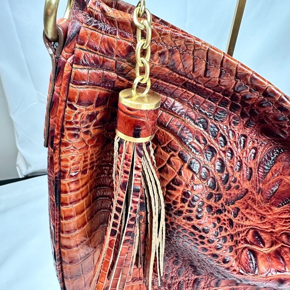 Brahmin Authentic Croc Lauren Pecan Leather Shoulder Bag w/Tassel/Hand Tag - Picture 9 of 13